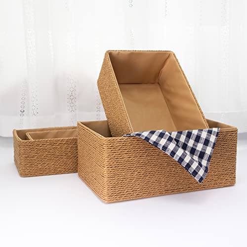 Recycled Wicker Storage Basket, Paper Rope Storage Baskets For Organizing Container Bins For Shelves Cupboards Drawer, Small Woven Basket Set Of 4 #TOP3