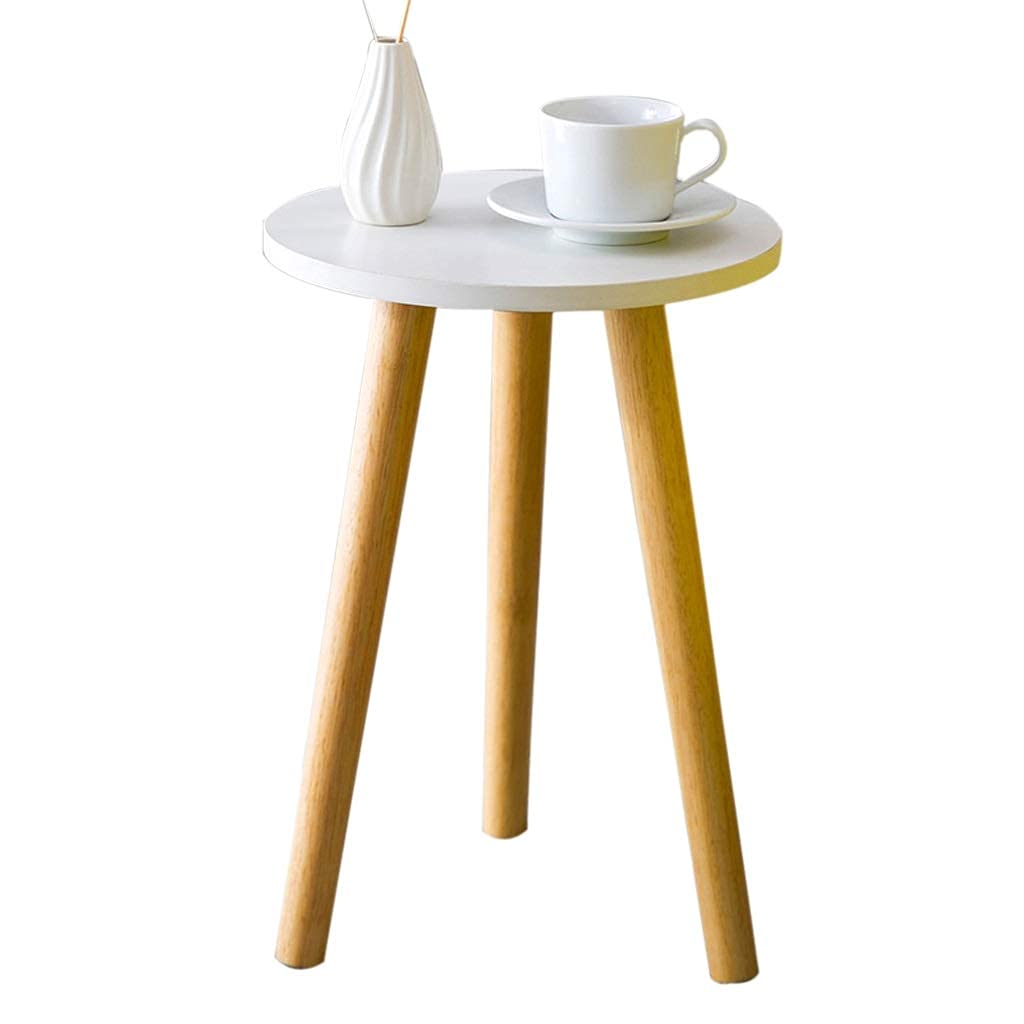 Table basse en bois massif élégante blanche ronde 39cm au design épuré