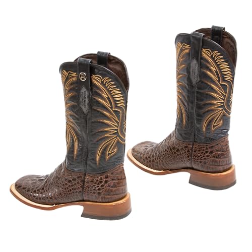 Men's Cowboy Boots Caiman Hornback Print Brown/Black Top EXTRA WIDE SQUARE TOE3