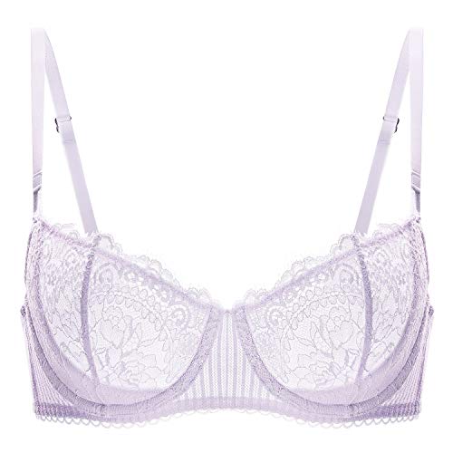 Image of DOBREVA Women's Sexy Lace Push Up Plus Size Bra Sheer Balconette Underwire Unlined