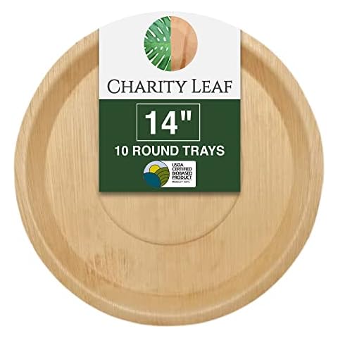 Charity Leaf Disposable Palm Leaf 14" Round Trays (10 pieces) Bamboo Like Serving Platters, Disposable Boards, Eco-Friendly Dinnerware For Weddings, Catering, Events Cover
