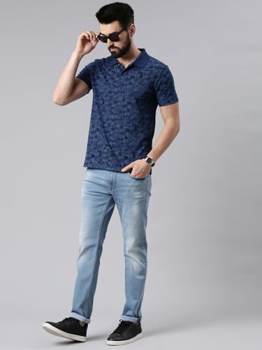Image of KRYPTIC Men Cotton Printed Half Sleeve Regular Fit Polo Tshirt(Blue;M)