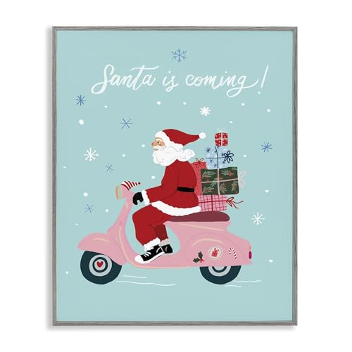 Santa on Moped Scooter Holiday, 24 x 30 Inch Framed Giclée Print