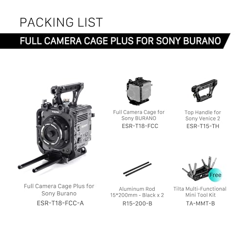 Image of Tilta Camera Cage Compatible with Sony BURANO | Arri Rosettes, 1 /4 inch-20 and 3 /8 inch-16 Threads | w /Top Handle, Left /Right Side Arm, Battery Plate (Full Camera Cage)
