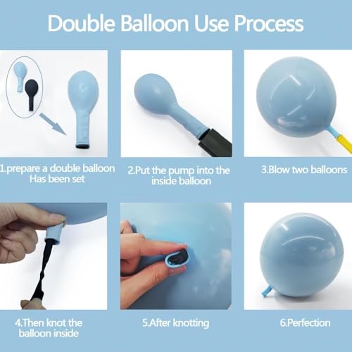 Image of Dusty Blue Balloons Double Stuffed Blue Balloon Garland Arch Kit Different Sizes 18In 12In 5In Latex For Birthday Baby Shower Gender Reveal Neutral Party