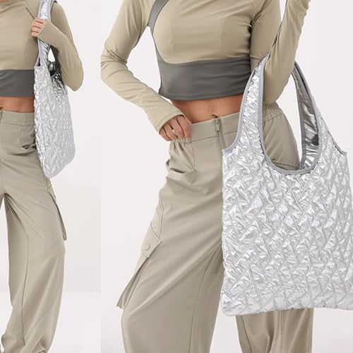 Puffer Tote Bag Large Quilted Puffy Tote Bags Y2k Lightweight Bubble Purse for Women Trendy Alt Puffer Shoulder Bag 20252