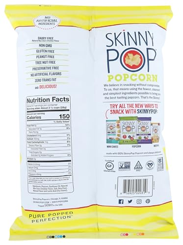 Image of SkinnyPop White Cheddar Popcorn, Popped Popcorn, 6.7 Oz. Sharing Sized Bag, Non GMO, Dairy Free, Gluten Free, Healthy Snacks for Kids