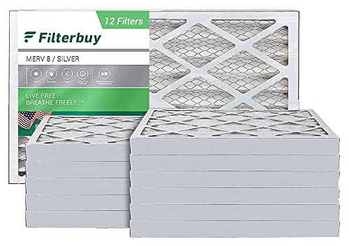 Filterbuy 14x25x2 Air Filter MERV 8, Pleated HVAC AC Furnace Filters (12-Pack, Silver)