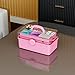 Yieach Plastic Sewing Box Organizer With Handle- Portable Multi-Purpose Sewing Storage Organizer for Cabinet,Pink Medicine Container Storage and Tool Boxes or Accessory and Craft Carrying Case