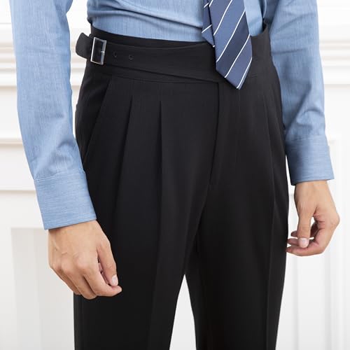 Men's Gurkha Naples Italian Old Money Style Corduroy No Need to tie a Belt High Waisted Dress Pants4