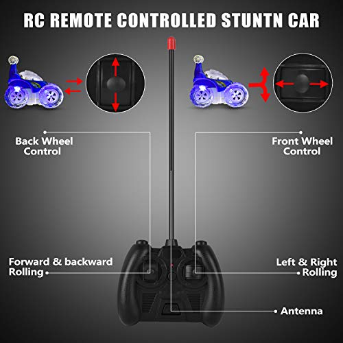 UTTORA Remote Control Car,RC Cars Toy for Kids, High Speed RC Stunt Car for Boys&Girls 360 Rotating Off Road Stunt Car Outdoor Electric RC Truck Rechargeable RC Car for Kids Adult (Blue) - Thumbnail 6