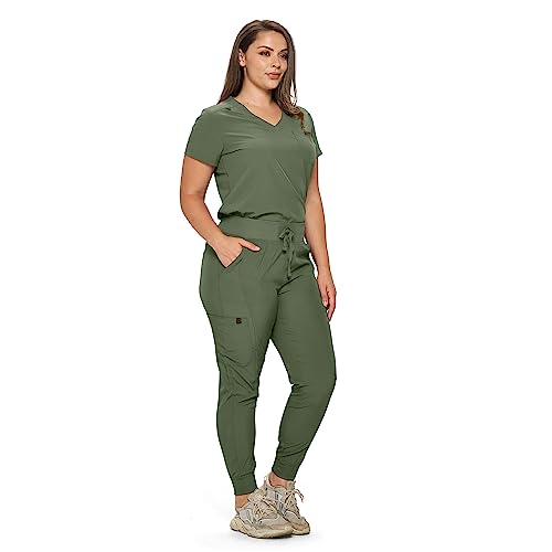 Image of Monarch Uniforms Slim Fit Stretchy Scrubs Women's Jogger Scrub Set Slim Jogger Scrubs with Tuck-In Top for Women