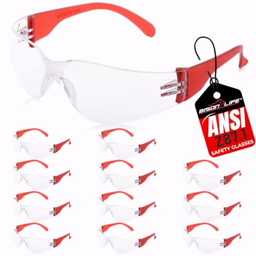 Image of BISON LIFE Clear Safety Glasses - ANSI Z87.1 Certified Scratch & Impact Resistant Eye Protection Goggles for Men & Women