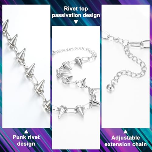 Abeillo Goth Choker-Halsketten für Frauen, Spike Choker Punk Rock Choker Schmuck Vintage Y2k Accessoires für Männer und Frauen (Silber)