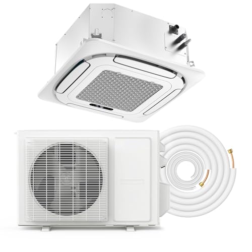 WEATHER READY 9,000 BTU Ceiling Cassette Air Conditioner, Compact Commercial & Residential AC for Small Rooms, 360° Airflow Distribution, Energy-Effi