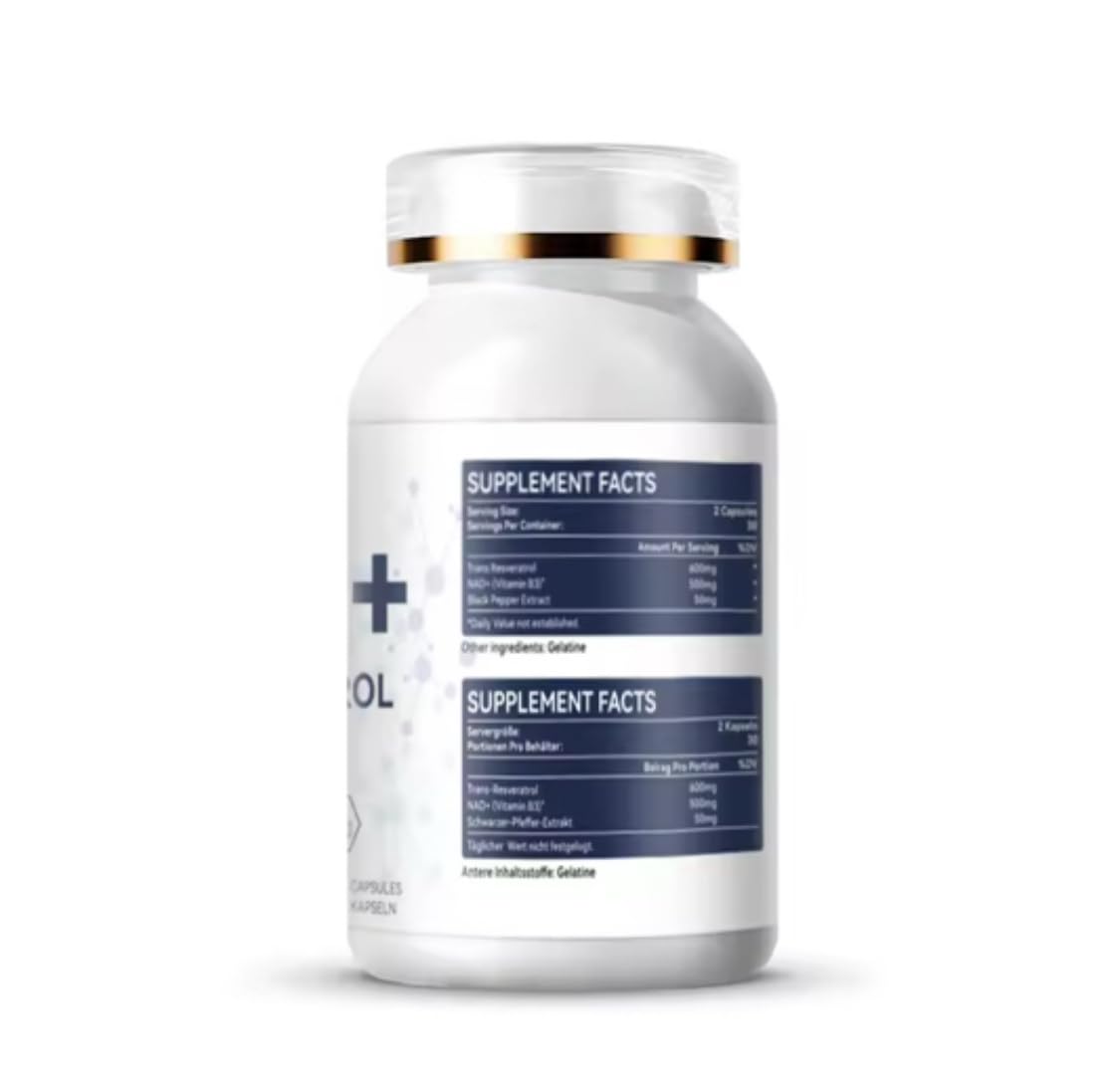 NAD+ Trans-Resvératrol 1100 mg Capsules Booster d'énergie, anti-âge et antioxydant, absorption maximale, végétalien, sans gluten, soutien pour la santé cellulaire et la longévité, 60 capsules,