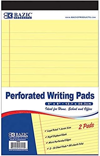 BAZIC 50 Ct. 5″ X 8″ Canary Jr. Perforated Writing Pad (2/Pack)
