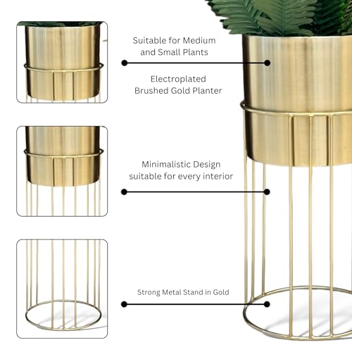 Image of Decorative Gold Metal Planters with Stand for Living Room Modern Indoor Planters and Flower Pots Set of 2 (Gold - Medium & Small)