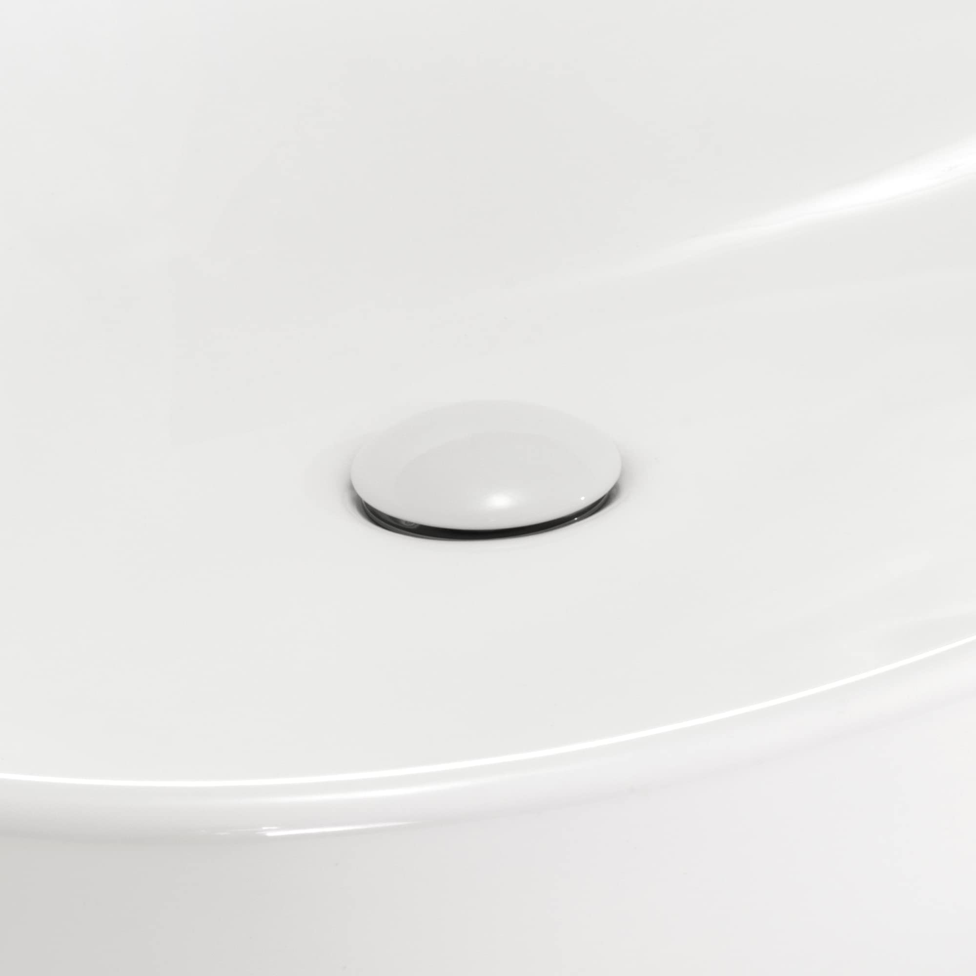 Lavabo sobre Encimera Triangular con Esquinas Redondeadas en Ceramica Brillante UNITI | 64x44x15 cm | Incluye Tapon "Pop Up" con Valvula de Desague Click Clack | Sin Taladro Grifo | Color Blanco