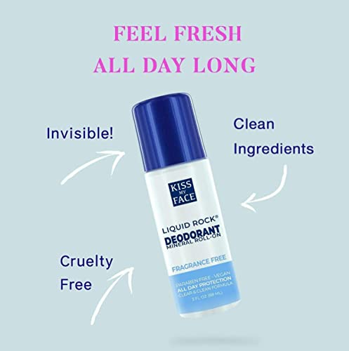 Kiss My Face Liquid Rock Roll-On Deodorant, Fragrance Free, Aluminum Chlorohydrate Free Deodorant For Women And Men, With Added Willow Bark And Mineral Crystal Salts, 3 Oz Roll On, 1 Pack #TOP7
