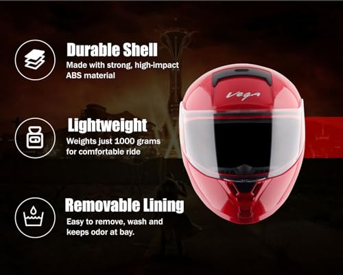 Image of Vega Ranger Full Face Riding Helmet with Lightweight Shell, Comfortable Liner, Shock-Absorbing Interior, Ventilated Design, Aerodynamic Build, and Modern Red Styling Red M