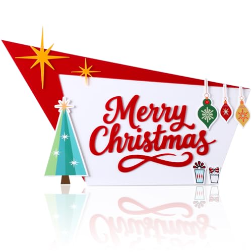 Yookeer Mid Century Modern Christmas Decorations Gifts 15.7 Inch Acrylic Merry Xmas Mcm Decoration for Table Desk Mantel Shelf for Women Holiday Indoor Home Decor