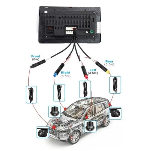 Image of Universal 360 Car Camera System with Front, Rear, Left & Right View Cameras, Night Vision, Waterproof HD Wide-Angle Lenses & Complete Wiring Kit for Parking Safety