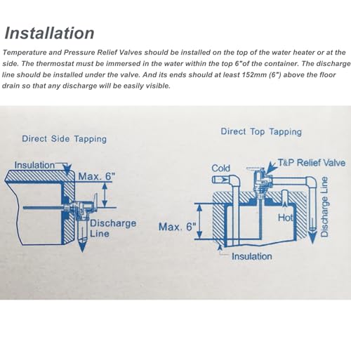 Image of 210F 150 psi Temperature and Pressure Relief Valve for Water Heaters, Boilers and Hot Water Tanks, Thickened Brass Body with Epoxy-Coated Probe Automatic Plumbing Fitting, 3 /4 inch NPT Connection