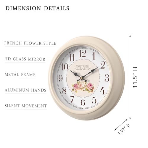 Abdurey Sweet French Decorative Wall Clock,Creamy White Rose Style - Image 3