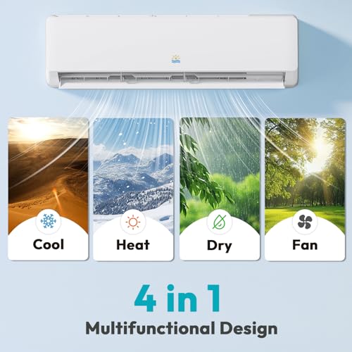 Image of Rellytech Mini Split AC /Heating System - 18000 BTU Mini Split AC Unit Inverter Heating and Cooling, 19 SEER2 230V Energy Efficient Ductless Air Conditioner Up to 1250sq.ft, Pre-charged System