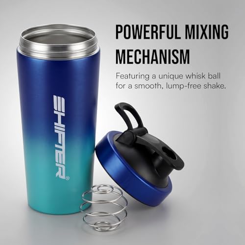 Image of Shifter Stainless Steel Gym Shaker Bottle 750ml | Protein Shaker with Mixer Ball | Leakproof Metal Blender Bottle| Gym, Fitness, Workout, Sports Water Bottle for Men & Women (BLUE MULTICOLOR)