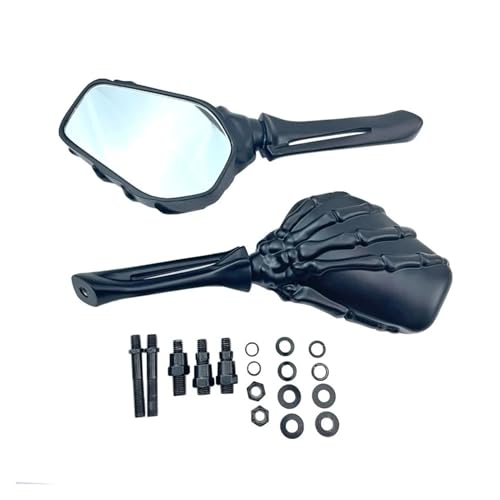 Rétroviseurs moto squelette de crâne avec tiges en forme de mains en relief noir