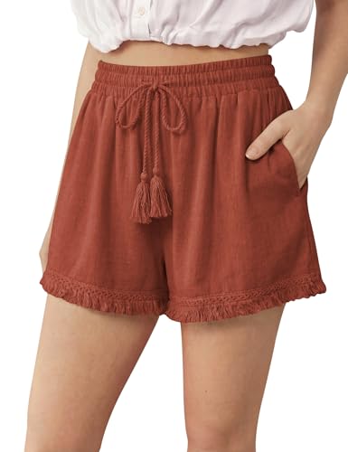 DIBAOLONG Womens Linen Shorts Wide Leg Boho Summer Beach Shorts with Pocket