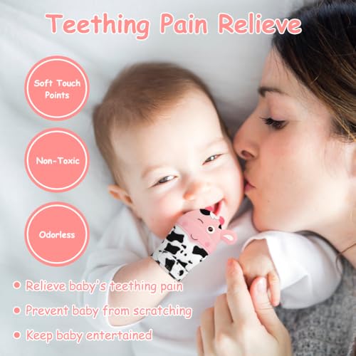 Image of 2Pack Silicone Teething Mitt, Cow Baby Teething Toy for 0-6 6-12 Months, Food Grade Silicone Infant Teething Mitten, BPA-Free Baby Chew Toys for Pain Relief, Sucking Needs