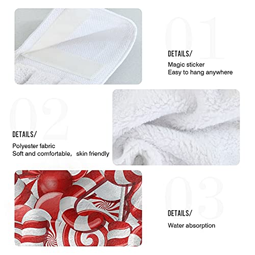 Kocoart Christmas Candy Canes Kitchen Hand Towels Red Hanging Tie Towels Dish Towel With Loop 2Pcs, Soft Super Absorbent Fingertip Towel For Bathroom Washroom Guestroom Hotel #TOP3
