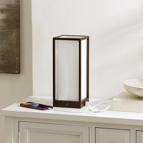 Lámpara de mesa rectangular negra con puerto USB 12 pulg miniatura 4
