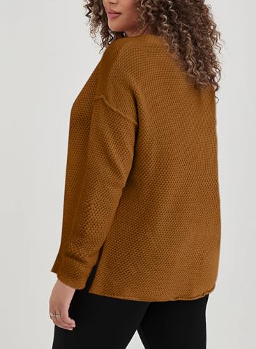 Image of Eytino Womens Plus Size Sweaters Casual Long Sleeve Loose V Neck Button Henley Tops Pullover Knit Jumpers,(1X-5X)