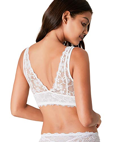 Rolewpy Women Deep V Neck Floral Lace Bralette Plunge Bra Racerback Crop Top4