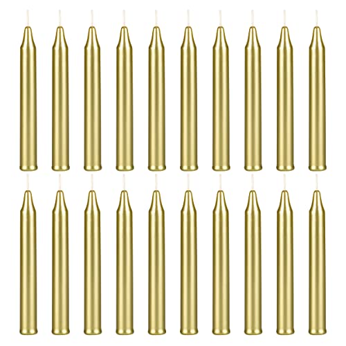 Mega Candles 20 pcs Unscented Gold Exquisite Mini Taper Spell Candles, 4 Inch Tall x 1/2 Inch Diameter, Magic Chimes, Enchantment, Casting Rituals, Witchcraft, Wiccan, Altar, Metaphysical