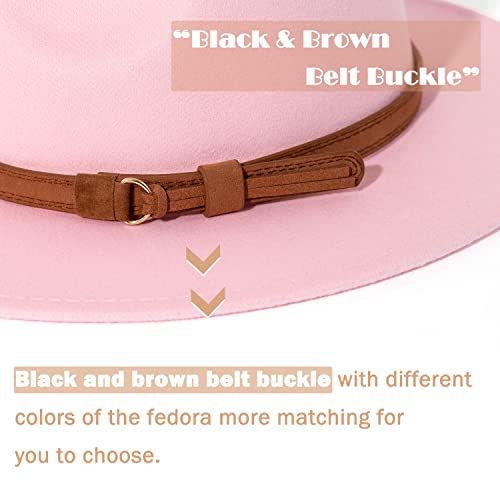 Image of Lisianthus Men & Women Vintage Wide Brim Fedora Hat | Classic Belt Buckle Decor, Adjustable Drawstring, Inner Breathable Sweatband, Timeless Style, Ideal for Travel & Daily