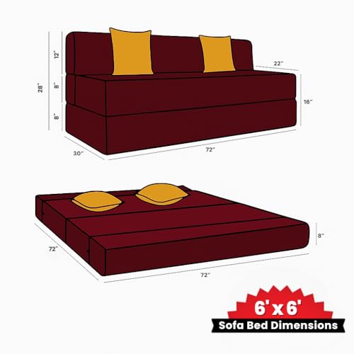 Image of CELLBELL Comfy Sofa Cum Bed 6x6 Feet | Foldable Dual Use Couch Bed with Soft Cushions, Washable Fabric Cover & Sturdy Frame | Space Saving Modern Design for Living Room, Bedroom & Guest Use (Maroon)