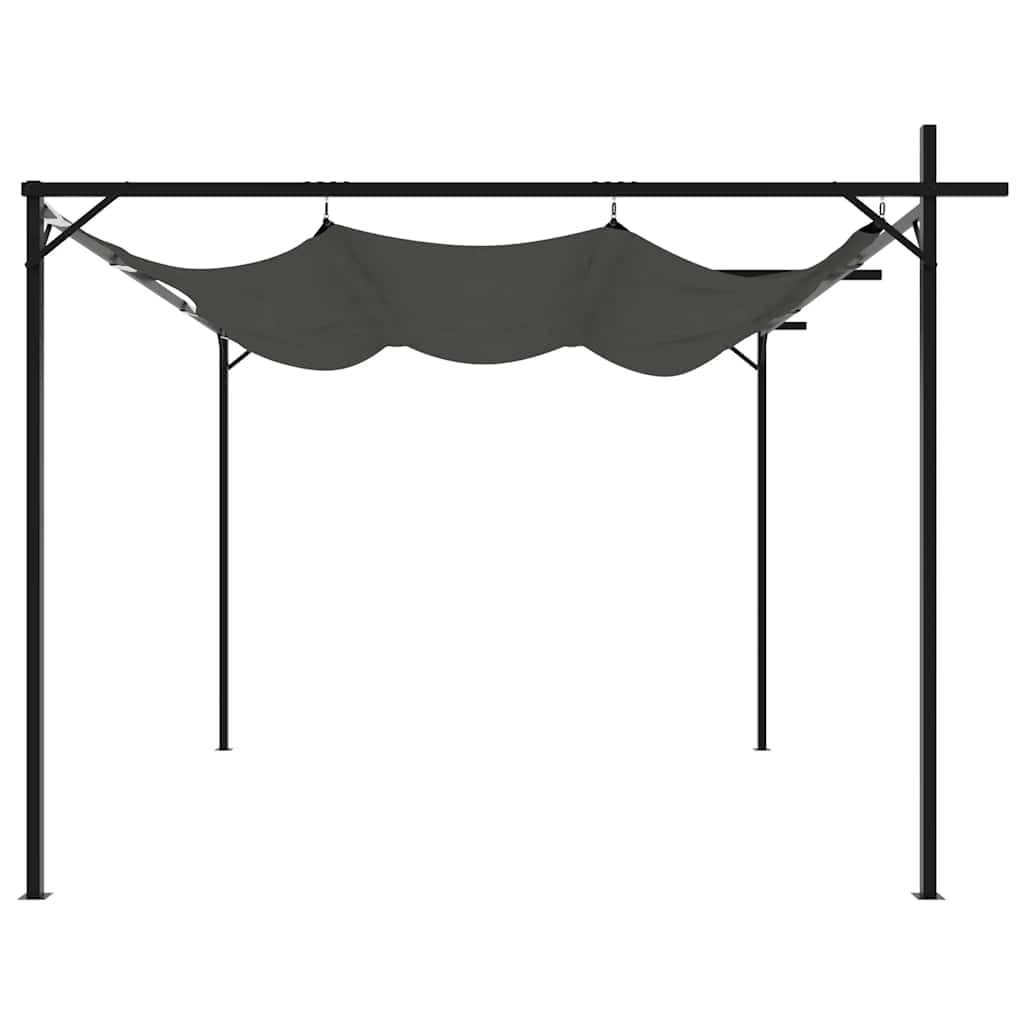 Pergola avec toit coulissant anthracite 295 x 292 x 230 cm, pergola en métal en acier revêtu par pulvérisation et aluminium, toit coulissant en tissu polyester avec revêtement PA pour personnalisation