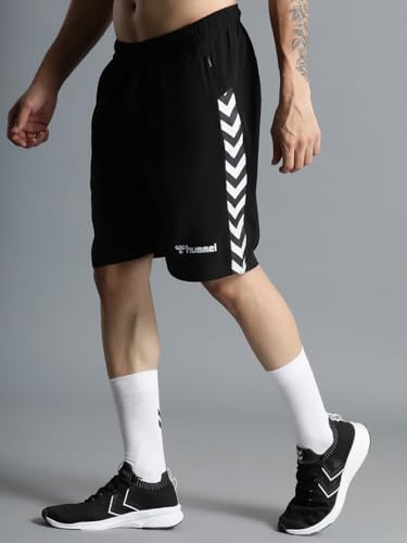 Image of hummel Move Solid Regular fit Polyester Shorts for Men with Zipper Pockets Comfortable Breathable Fabric Stretchable for Everyday Use Ideal for Yoga Training Gym Running or Performance