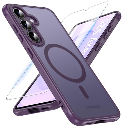 Image of OWKEY Magnetic for Samsung S25 Case, Samsung Galaxy S25 5G Magsafe Case with Screen Protector Protective Shockproof Rugged Military Grade Drop Protection Phone Case for Samsung Galaxy S25 (Purple)