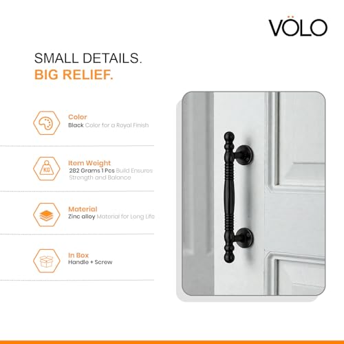 Image of VOLO Main Door Pull Push Handle | Door Handle for Home Office | Interior Exterior Door Hardware Pull Handle | (Pack of 1 Piece, Black, 8 Inch (200MM))