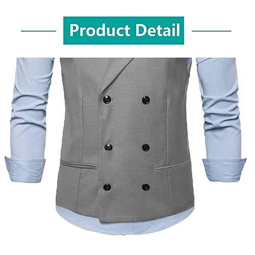 Mens Double Breasted Suit Vest with 6 Buttons Slim Waistcoat for Formal Business Grooms Wedding Sleeveless Jacket2