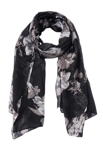 Scarf for Women Lightweight Soft Fashion Black Floral Print Shawl Scarves For Spring Summer