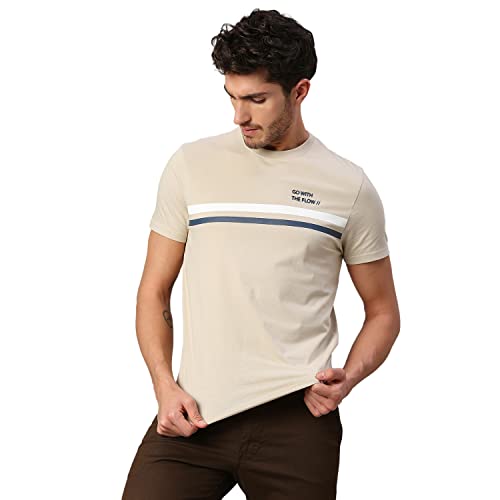 Image of Dennis Lingo Men's Pure Cotton Striped Half Sleeves Casual T-Shirt