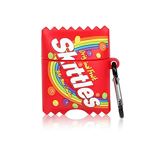 Funwaretech Silicone AirPods 2 & 1 Case Cover with Carabiner Keychain Hook,Cute Funny Unique 3D Anime Airpod 1 2 Case,Shockproof Protective Skin Case Cover Support Wireless Charging-Rainbow Candy