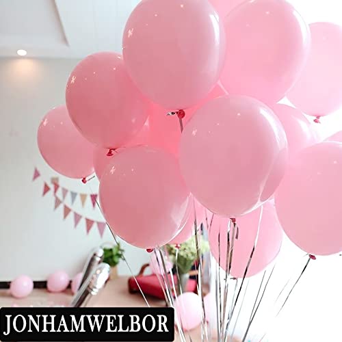 Image of Jonhamwelbor Pink Balloons 12 Inch 100 Pack Light Pastel Pink Latex Party Balloons Wedding Girl Sweet Birthday Bride Baby Shower Party Decorations